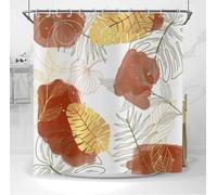 GCIREC Cortina de Ducha, 200x180cm, Hoja Tropical Estética Abstracta Boho Chic Naranja con Rama Botánica Dorada Cortina de Maño Lavable de la Máquina de Tela Impermeable con Ganchos
