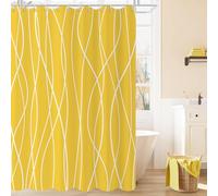 GCIREC Cortina de Ducha Amarillo Brillante, 120x200cm, Minimalismo Moderno Línea Ondulada a Rayas Cortina de Maño Lavable de la Máquina de Tela Impermeable con Ganchos