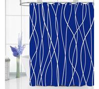 GCIREC Cortina de Ducha Azul Oscuro, 120x180cm, Minimalismo Moderno Línea Ondulada a Rayas Cortina de Maño Lavable de la Máquina de Tela Impermeable con Ganchos