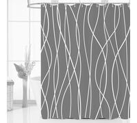GCIREC Cortina de Ducha Gris, 120x200cm, Minimalismo Moderno Línea Ondulada a Rayas Cortina de Maño Lavable de la Máquina de Tela Impermeable con Ganchos