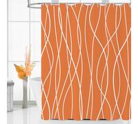 GCIREC Cortina de Ducha Naranja, 120x180cm, Minimalismo Moderno Línea Ondulada a Rayas Cortina de Maño Lavable de la Máquina de Tela Impermeable con Ganchos