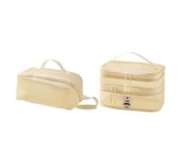 Gcljlmy 2 bolsas de maquillaje de malla, organizador para ciudadanos, portátil, de doble capa, organizador para actividades al aire libre, beige, A