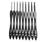 Gcljlmy Crochet Hooks Set Black, Ergonomic Metal Crochet Hooks for Arthritic Hands, 9 PCS Unique Plastic Handle Crochet Hooks (2,0 mm-6,0 mm), Crochet Hooks Starter Set