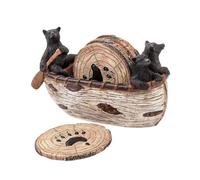 Gcljlmy Juego de posavasos de madera con soporte, estatua de oso, figurita, accesorios para fotos, posavasos para bebidas, alfombrilla para tazas, para sala de estar, vasos y escritorio