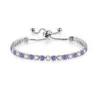 Gcljlmy Pulseras moradas para mujer, pulsera de plata de ley - Pulseras de diamante ajustables moradas - Pulsera de la amistad de cristal de plata con circonitas