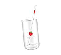 Gcljlmy Vaso de vidrio de fresa, taza transparente, accesorios de bar, vaso de fresa transparente, cristalería para té, bebidas calientes, leche, estilo b