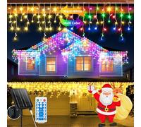 GCMacau 3 EN 1 Solar Cortina Luces Navidad Exterior [20+5m], 660LEDs Luces Navidad Exterior,8 Modi,Expandible, USB Power,IP65 Impermeable Con Control Remoto Temporizador [Blanco Cálido+Colores]