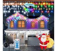 GCMacau 3 EN 1 Solar Cortina Luces Navidad Exterior [20+5m], 660LEDs Luces Navidad Exterior,8 Modi,Expandible, USB Power,IP65 Impermeable Con Control Remoto Temporizador [Blanco+Colores]