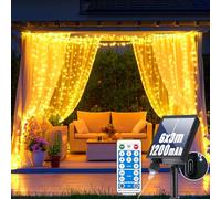 GCMacau Cortina de Luces Solares, 6x3M 600 LED Cortina Luces Solar Interior Exterior, 8 Modos de Control Remoto Temporizador y Memoria, Guirnalda Luce Solares para Jardín Navidad Bodas Fiestas