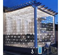 GCMacau Cortina de Luces Solares, 6x3M 600 LED Cortina Luces Solar Interior Exterior, 8 Modos de Control Remoto, Carga USB, Luz Cadena Solares Colgantes para Jardín Navidad Bodas Fiestas (Blanca Fría)