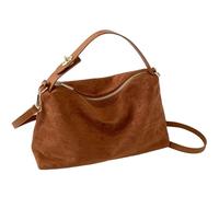 Gcroet 1 bolso de ante para mujer, bolso de hombro vintage holgado de ante sintético con cremallera y asa superior para la escuela, trabajo, viajes, compras, marrón.