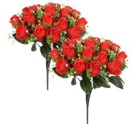 Gcroet 2 Bundles Flores DE Cementerio para Grave 24 Cabezas Flores Grave 15.8 '' Rose Falso Realista Artificial al Aire Libre para Decoraciones Rojo..