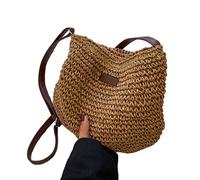 Gcroet Bolso de Playa de Paja, Bolso de Paja de Verano Bolso Cruzado de un Hombro Trenzado de Moda Femenina Bolso de Playa Que combina con Todo Caqui