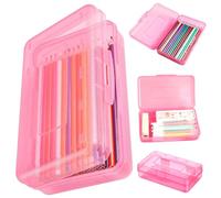 Gcroet Caja de lápices de plástico Semitransparente de 8x5x2, Estuche de Repuesto portátil Rojo con Cierre automático para Escuela, Clase de Arte, Oficina.