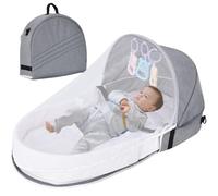 Gcroet Cama de Viaje para bebé, moisés portátil Plegable, Cuna de Viaje con Dosel y Juguetes para guardería, Tienda de campaña Lavable y Desmontable para bebé, Color Gris..