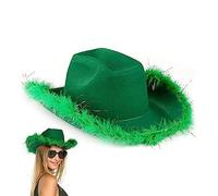 Gcroet Gombado de Vaquero, Sombrero de Vaquero Verde Esponjoso con Sombrero de Fiesta con Timbre de Plumas con Brillo Western Party con Cuerda Ajustable para Cosplay Hen Fancy Dress Accessory