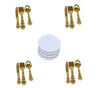 Gcroet Juego de Platos en Miniatura para casa de muñecas, Mini Plato de Porcelana con rebanador, Tenedores, cucharas, Accesorios para casa de muñecas, Color Dorado..