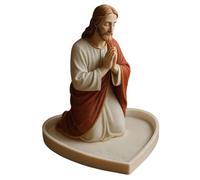 Gcroet Porta Rosario Católico Bendito Estatua de Jesucristo Orando Elegante Porta Joyas de Resina para Collar Anillos Pulseras de Cadena (Sin Rosario).