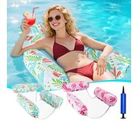GCRQ Colchoneta Piscina Adultos Hinchables para Piscina - 2 Piezas Flotadores Inflables para Adultos de PVC Ultraresistente 450D | para Piscina, Playa, Jardín y SPA | Incluye Bomba (Rosa/Verde)