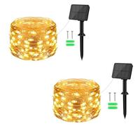 Gcstnn,Cadena de luces solares para exteriores, 2 unidades, 5 m, 50 LED, alambre de cobre, memoria con 8 modos, IP65, resistente al agua, decoración para jardín, patio, Navidad (blanco cálido)