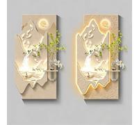 GCXNSKDQN Arte de Pared 3D con LED | Arte Mural 3D con Iluminación LED Estilo Montaña y Cascada con Jarrón para Salón(No Light C,31.5x62.9in)