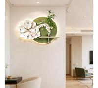 GCXNSKDQN Arte de Pared 3D con LED | Diseño Flor & Reloj con macetero hidropónico para salón, Comedor(with Light+RemoteB,23.6x15.7in)