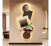 GCXNSKDQN Arte de Pared 3D con LED, Escultura de Pared Moderna de Bloques de Madera & Flores Decoración de Pared Luminosa con Estante para Salón, Entrada y Pasillo(A,70x140cm/27.6x55.1in)