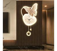 GCXNSKDQN Arte de Pared 3D con LED & Reloj de Pared | Diseño Mariposa de Lujo Reloj de Pared Colgante silencioso para salón, Entrada, Pared de TV(Non-lightedF,70x98cm/27.6x38.6in)