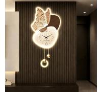 GCXNSKDQN Arte de Pared 3D con LED & Reloj de Pared | Diseño Mariposa de Lujo Reloj de Pared Colgante silencioso para salón, Entrada, Pared de TV(LightedE,60x84cm/23.6x33.1in)