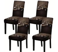 GCYEIDMA Fundas Sillas Estampadas Funda Protectora elástica con Estampado Floral for Silla de Comedor, decoración del hogar, Color marrón, Negro y Dorado, 4/6 Uds(4PCS)