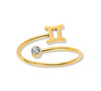 GD GOOD.designs Anillo Signo del Zodiaco Géminis Oro con Circonita - Chapado en Oro 18K en Acero 316L | Ajustable 52-60, Resistente al Agua - Caja de Regalo Incluida