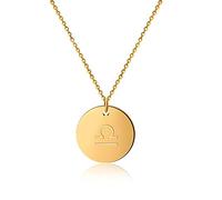 GD GOOD.designs Cadena de oro del zodiaco Libra de 18 quilates - Impermeable I Collar chapado en oro con colgante del horóscopo I Collar del zodiaco de acero inoxidable para señoras