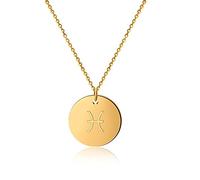 GD GOOD.designs Cadena de oro del zodiaco Piscis de 18 quilates - Impermeable I Collar chapado en oro con colgante del horóscopo I Collar del zodiaco de acero inoxidable para señoras