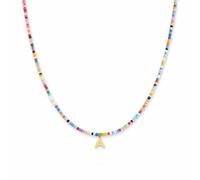 GD GOOD.designs Collar de perlas de colores mujer | Collar impermeable con letra A | Colgante con inicial en acero inoxidable chapado en oro de 18K | Ajustable y respetuoso con la piel (40-45 cm)