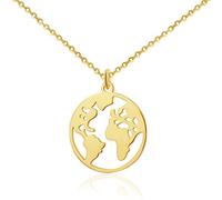 GD GOOD.designs Collar dorado para mujer, resistente al agua, cadena del mundo ajustable de acero inoxidable, cadena con colgante del mapa del mundo, 45 + 5 cm, Acero inoxidable, No es una piedra