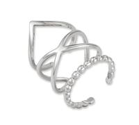 GD GOOD.designs Juego de anillos plateados para mujeres de acero inoxidable - Ajustables e impermeables - Anillos apilables plateados de 3 piezas | Incl. caja de regalo