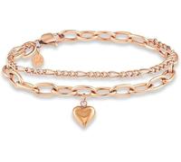 GD GOOD.designs Pulsera con corazón para mujer - Pulsera de charms multicapa enchapada en oro de 18K | Pulsera con charm de corazón ajustable (14,5 cm - 19,5 cm) - Cadena Figaro