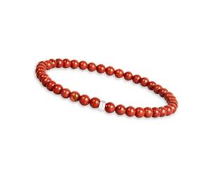 GD GOOD.designs Pulsera de jaspe rojo para mujer con piedras naturales auténticas y perla de plata 925 - brazalete de piedras preciosas I Pulseras de cuentas con perlas de piedra natural de 4 mm