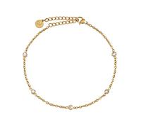 GD GOOD.designs Tobillera de circonitas para señoras resistente al agua I Tobillera ajustable (22-27cm) de acero inoxidable en oro de 18 quilates I Joyas de mujer para el tobillo con puntos brillantes