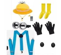 GD HUA 6 accesorios de disfraz de Minion, disfraz de carnaval para adultos y niños, para cosplay, accesorios amarillos de Halloween, sombrero, gafas, tirantes azul oscuro, 2 botones, calcetines
