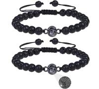 GDBAIXIMY Pulsera de proyección a juego para parejas, 100 idiomas diferentes que dicen que te amo, regalos para hombre, para él, ella, mujer, ágata negra mate, cuentas de piedra turquesa blanca