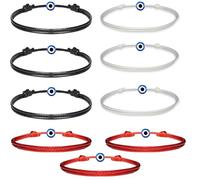 GDBAIXIMY Pulseras de pavo contra el mal de ojo, amuleto, protección de la suerte, cábala, Mal de ojo, para hombres y mujeres, cuerda roja, negro y blanco, 9 unidades