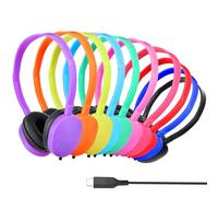 GDBOMA Auriculares tipo C a granel para aula, escuela, niños, paquete de 10, auriculares con cable USB C para escuela, teléfono, tablet, laptop, PC, clase en línea, reuniones, conferencias web