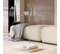 GDBTDL Mesa Auxiliar Moderna de acrílico en Forma de C Transparente - Elegante Mesa Lateral Que se desliza bajo el sofá, Ideal como Bandeja para Laptop, Mesa de Noche o Mesa Auxiliar de diseño
