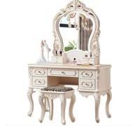 GDBTDL Tocador de Lujo Estilo Provincial Francés con Espejo Ornamentado, Juego de Tocador Vintage Blanco 7 Cajones & Detalles Tallados, Incluye Taburete Leopardo para Dormitorio Glamoroso