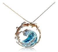 GDBTJIMH Collar Juramento del Océano, Colgante de Ola, Elegante Colgante Inspirador de Playa con Ola Azul, Collar/Anillo/Arete Ajustable con Ola del Océano