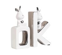 GddOGUK Soportes para Libros, tapón de cerámica, Bonitos Extremos de Libro de Conejo, Estilo Ok, Estatua de Conejo en Forma de Letra, sujetalibros, Escultura Animal Moderna