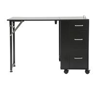 Gdetnysty Mesa de manicura plegable individual con 3 cajones y 4 ruedas de freno, 104 x 38 cm, capacidad de carga de 100 kg, espacio de almacenamiento para salón de uñas, oficina, hogar, Negro , 104