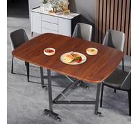 Gdetnysty Mesa plegable de comedor auxiliar, 120 x 80 x 75 cm, capacidad de carga de 100 kg, con 6 ruedas giratorias y frenos, tablero impermeable con aspecto de madera, para balcón, terraza, jardín