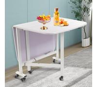 Gdetnysty Mesa plegable de comedor auxiliar, 120 x 80 x 75 cm, capacidad de carga de 100 kg, con 6 ruedas giratorias y frenos, tablero impermeable con aspecto de madera, para balcón, terraza, jardín